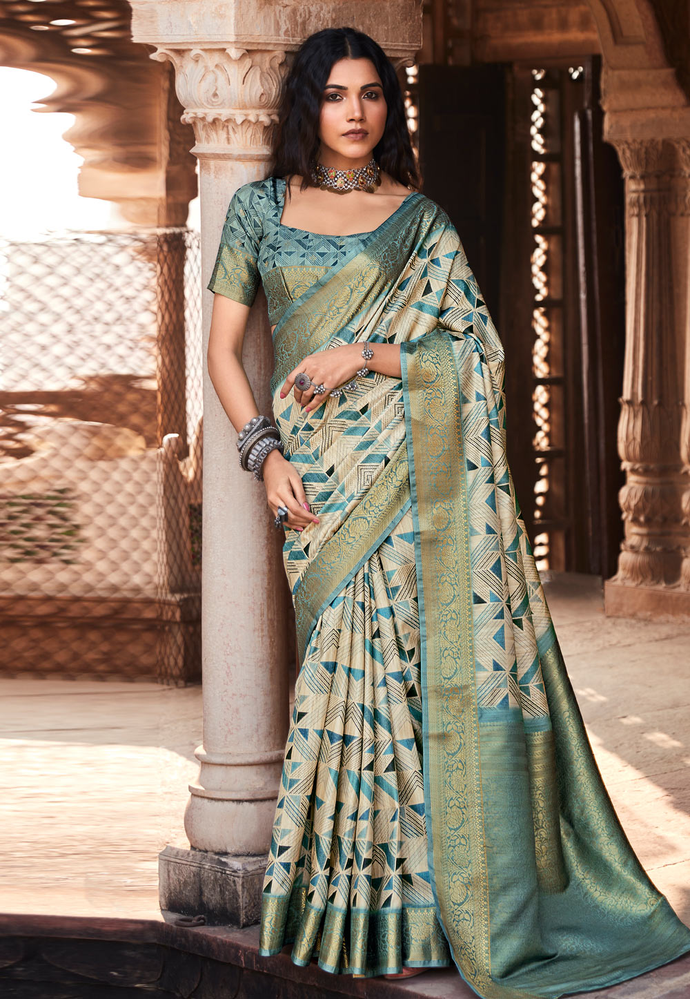 Sea Green Tussar Saree With Blouse 277390
