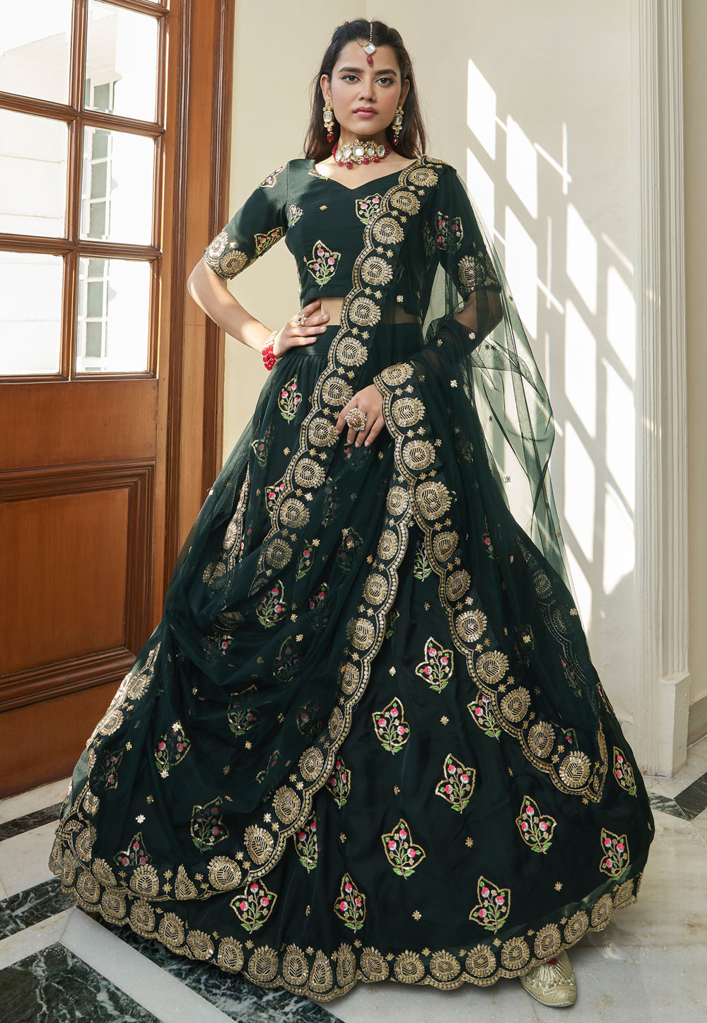 Green Organza Circular Lehenga Choli 257247
