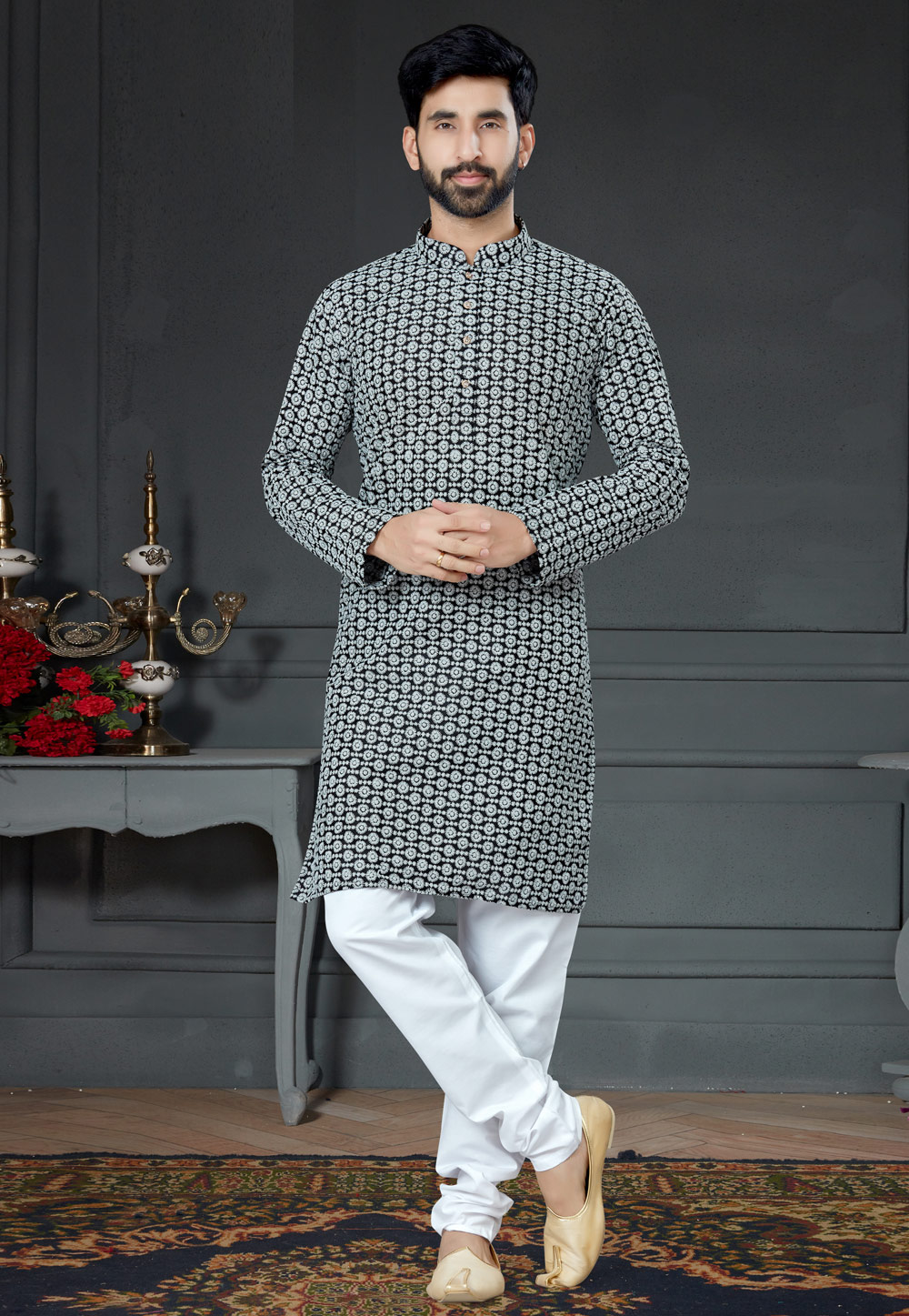 Black Cotton Kurta Pajama 250966