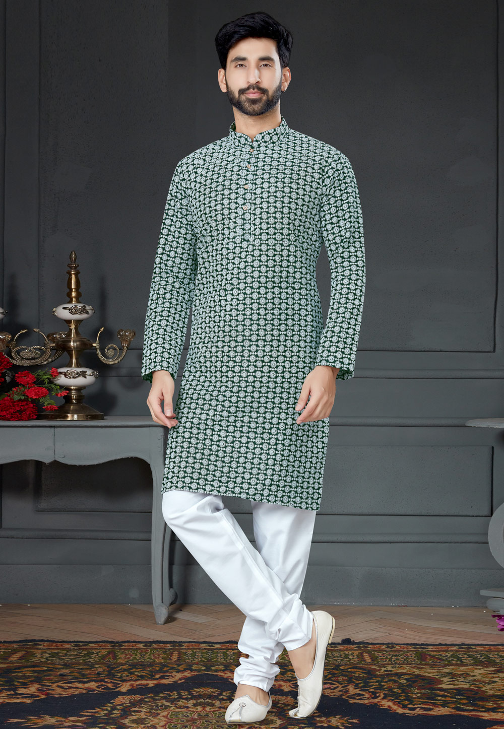 Green Cotton Kurta Pajama 250970