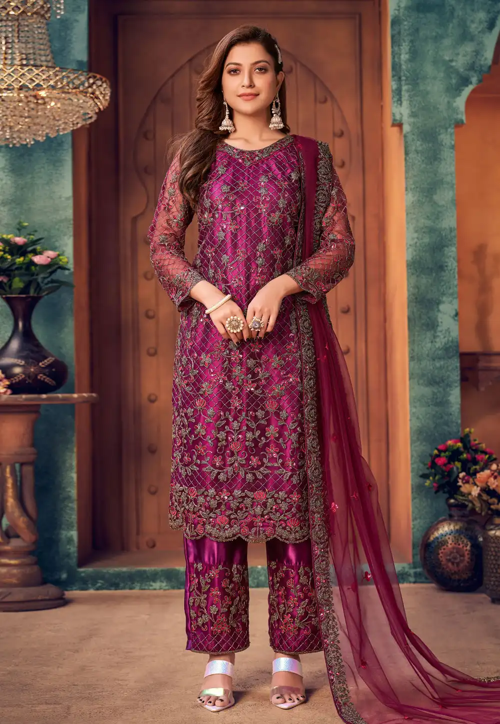 Purple Net Kameez With Pant 241901