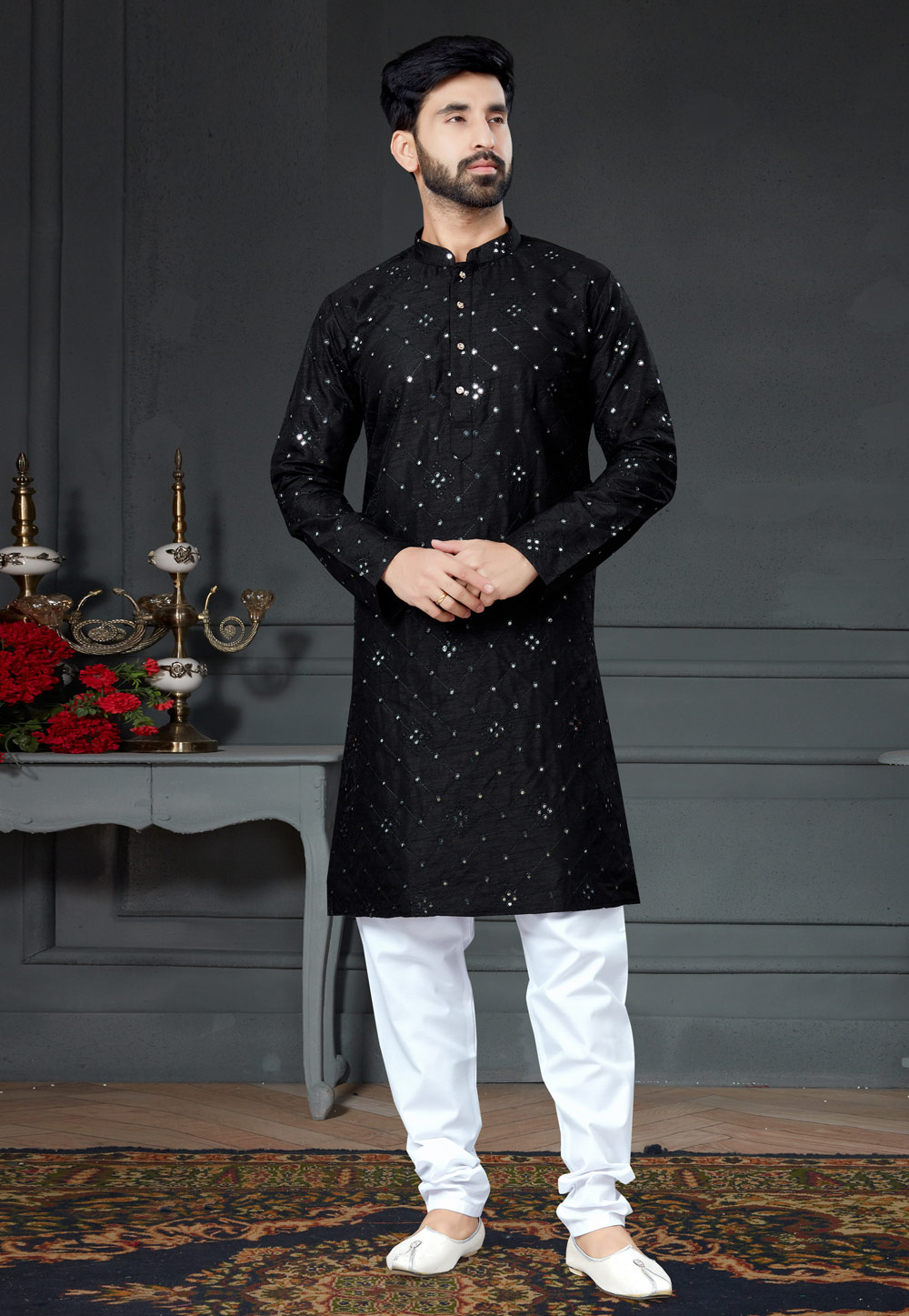 Black Cotton Kurta Pajama 250979