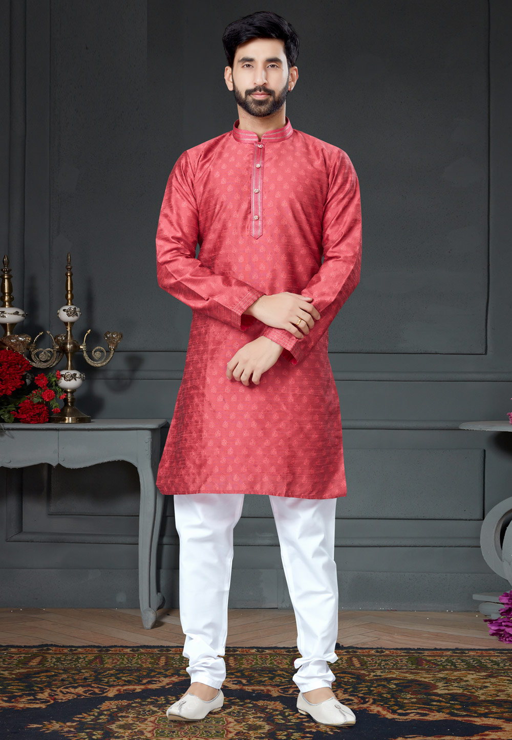Pink Silk Kurta Pajama 250981