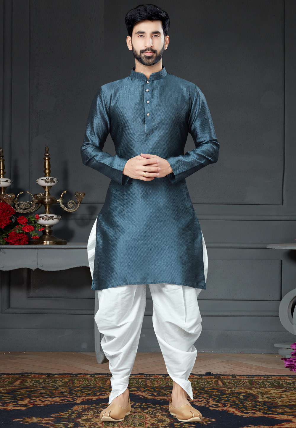Grey Silk Dhoti Kurta 250986