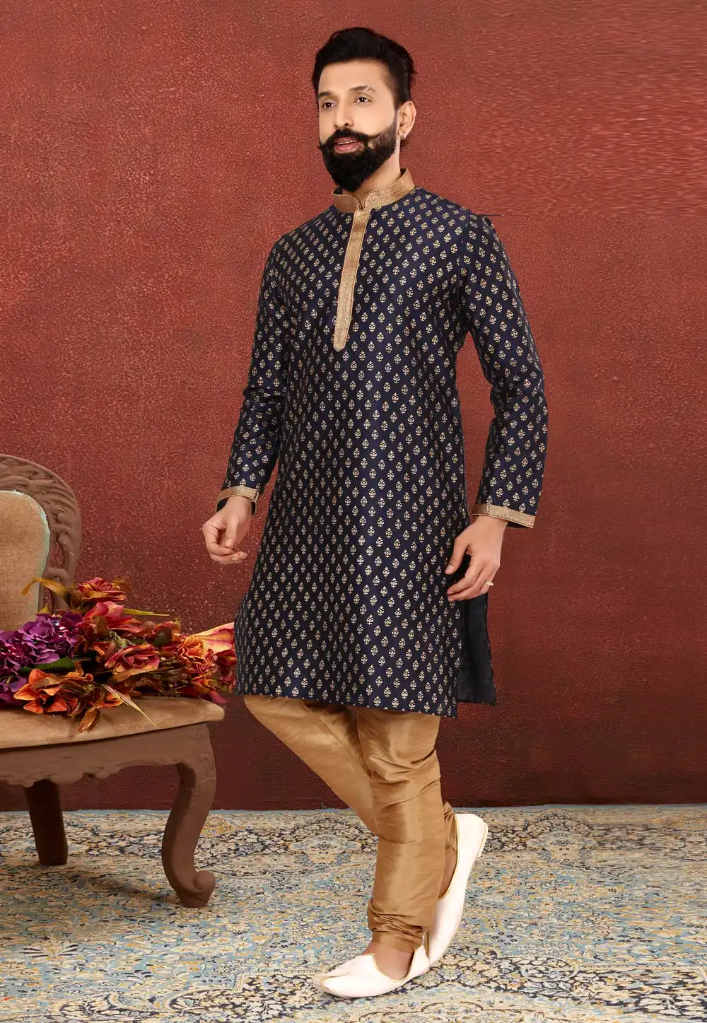 Navy Blue Banarasi Kurta Pajama 240448