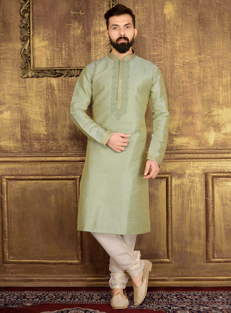 Light Green Art Silk Readymade Kurta Pajama 106167