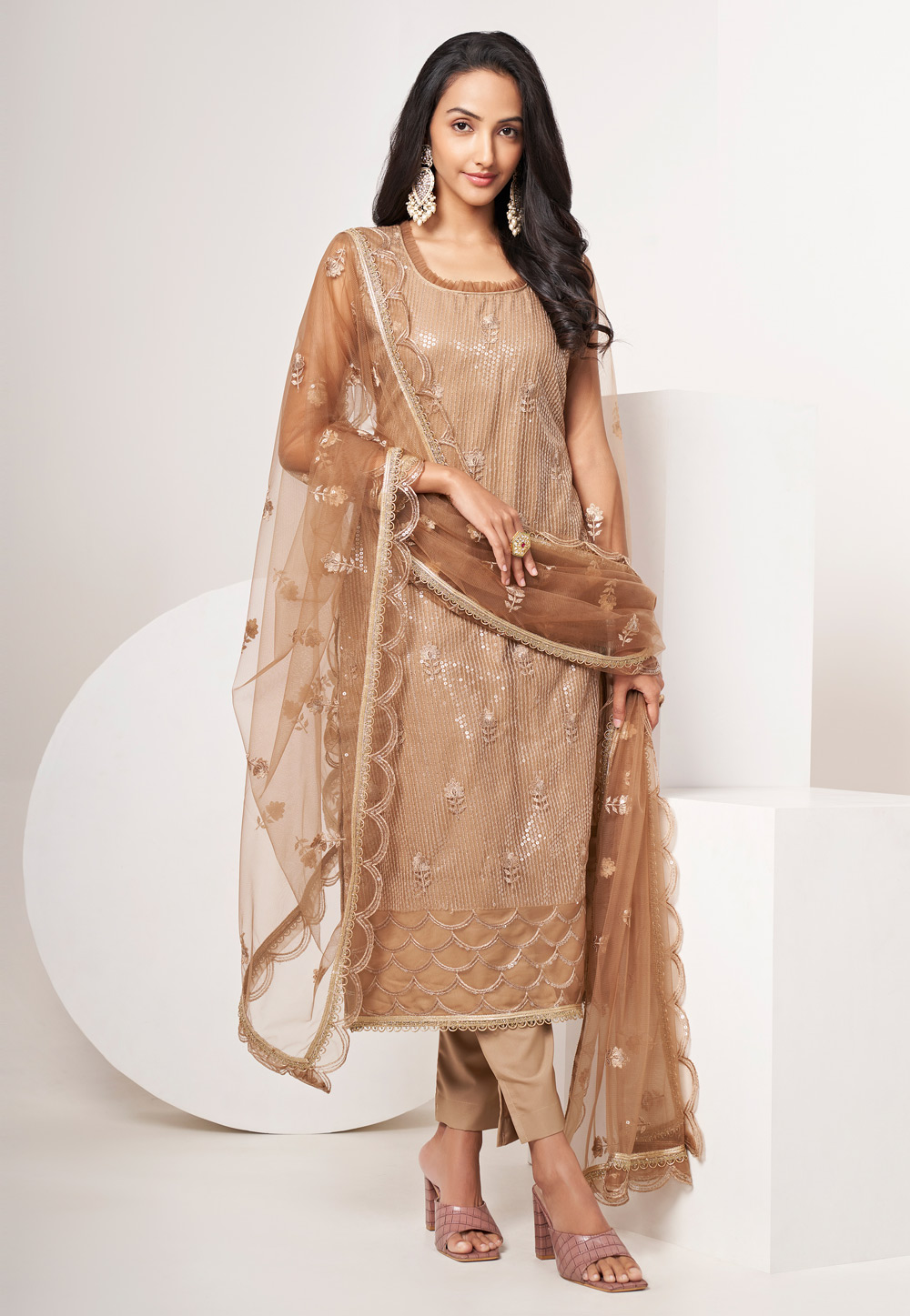 Brown Net Pakistani Suit 272974