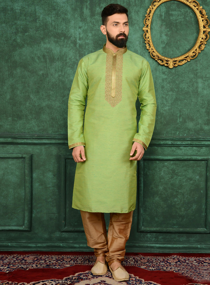 Sea Green Art Silk Readymade Kurta Pajama 106170
