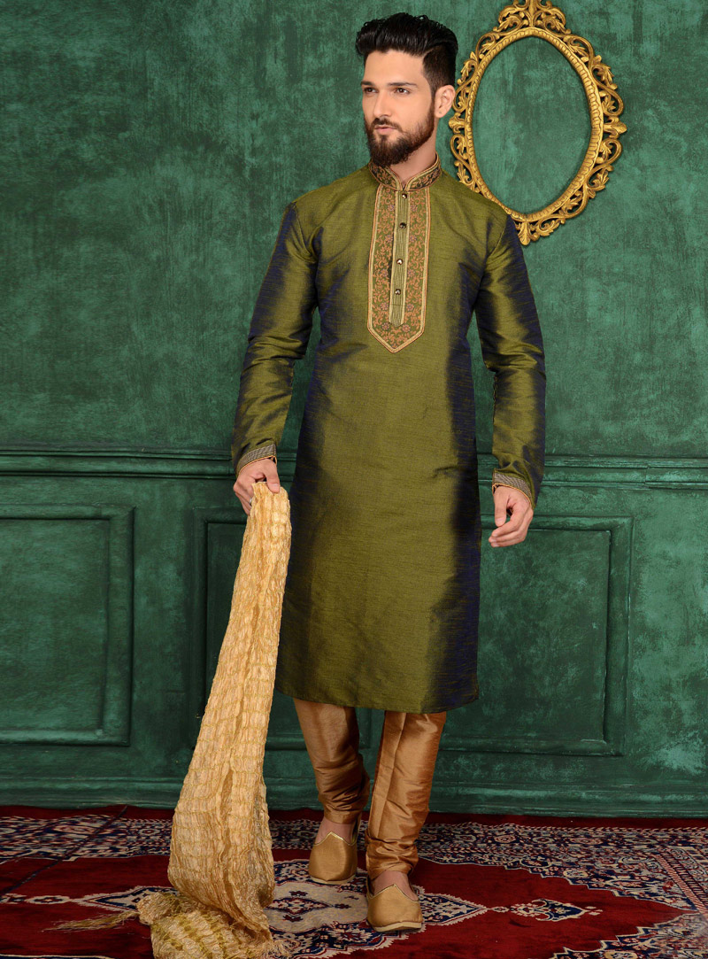 Green Art Silk Readymade Kurta Pajama 106174