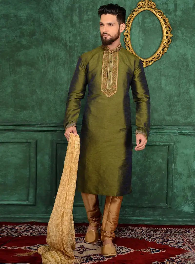 Green Art Silk Readymade Kurta Pajama 106174