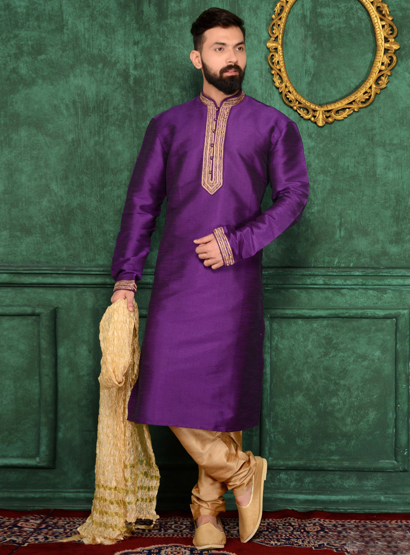 Purple Art Silk Readymade Kurta Pajama 106178