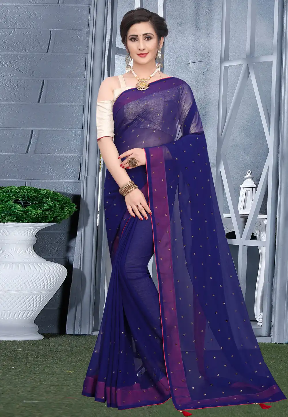 Blue Georgette Saree With Blouse 207745