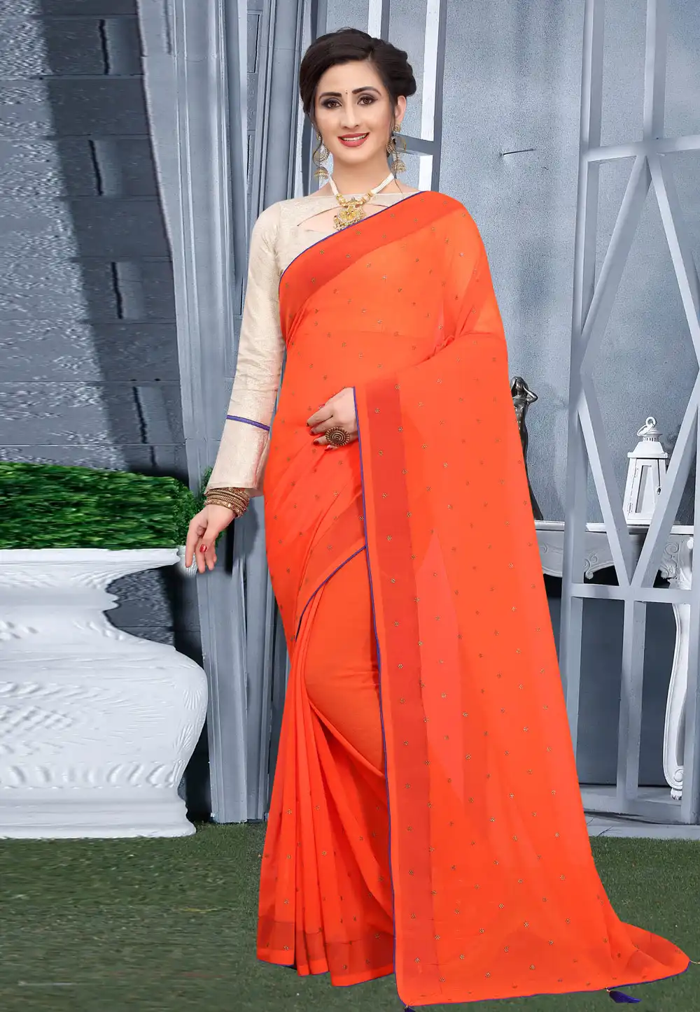Orange Georgette Festival Wear Saree 207746