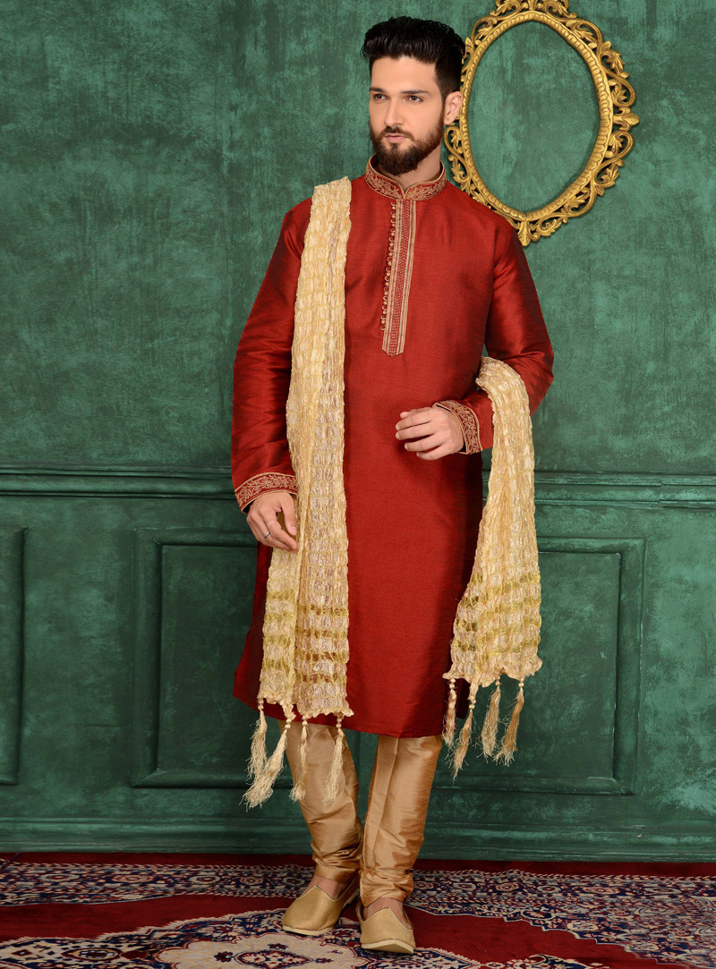 Maroon Art Silk Readymade Kurta Pajama 106241