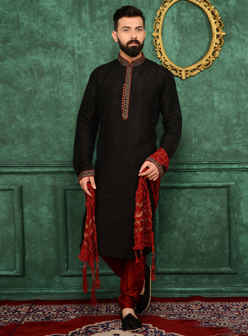 Black Art Silk Readymade Kurta Pajama 106242