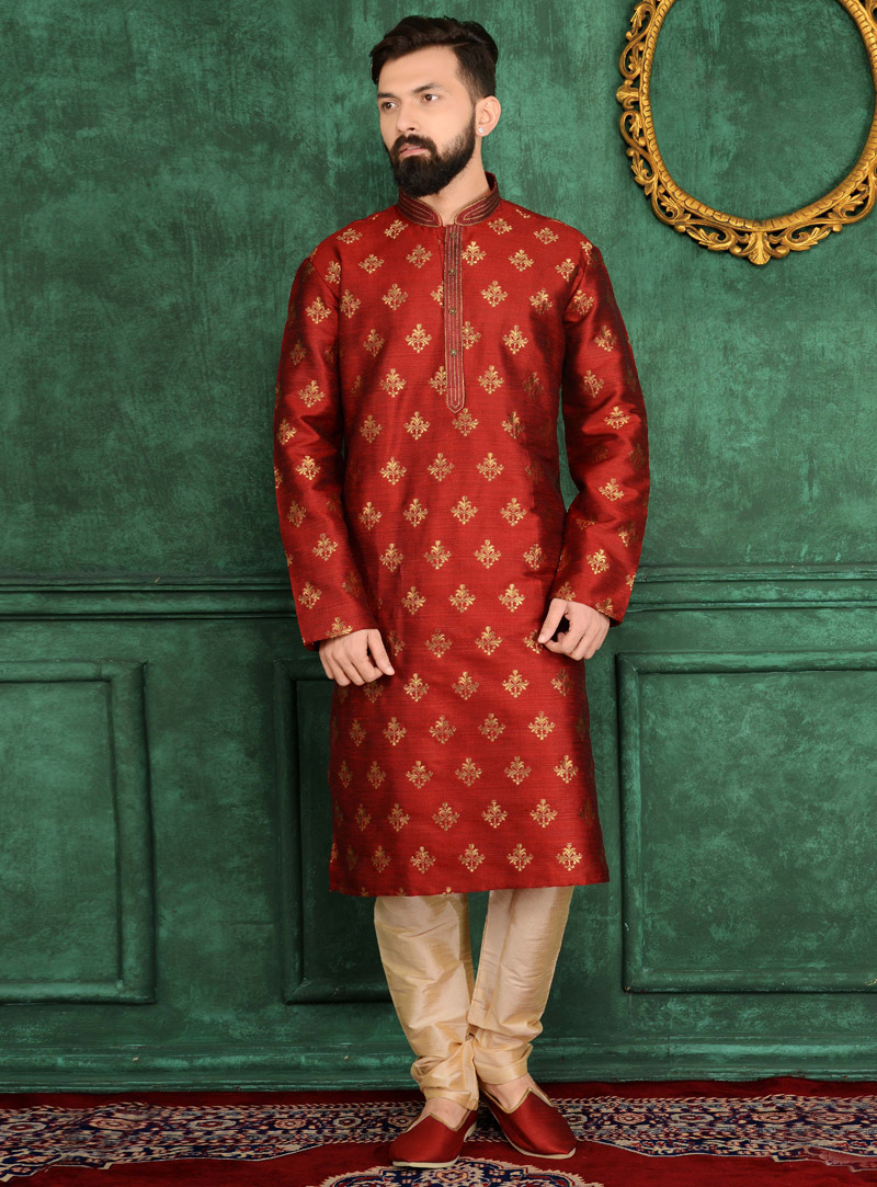 Maroon Silk Readymade Kurta Pajama 106365