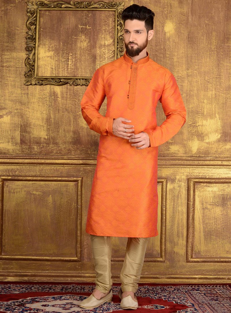 Orange Silk Readymade Kurta Pajama 106368
