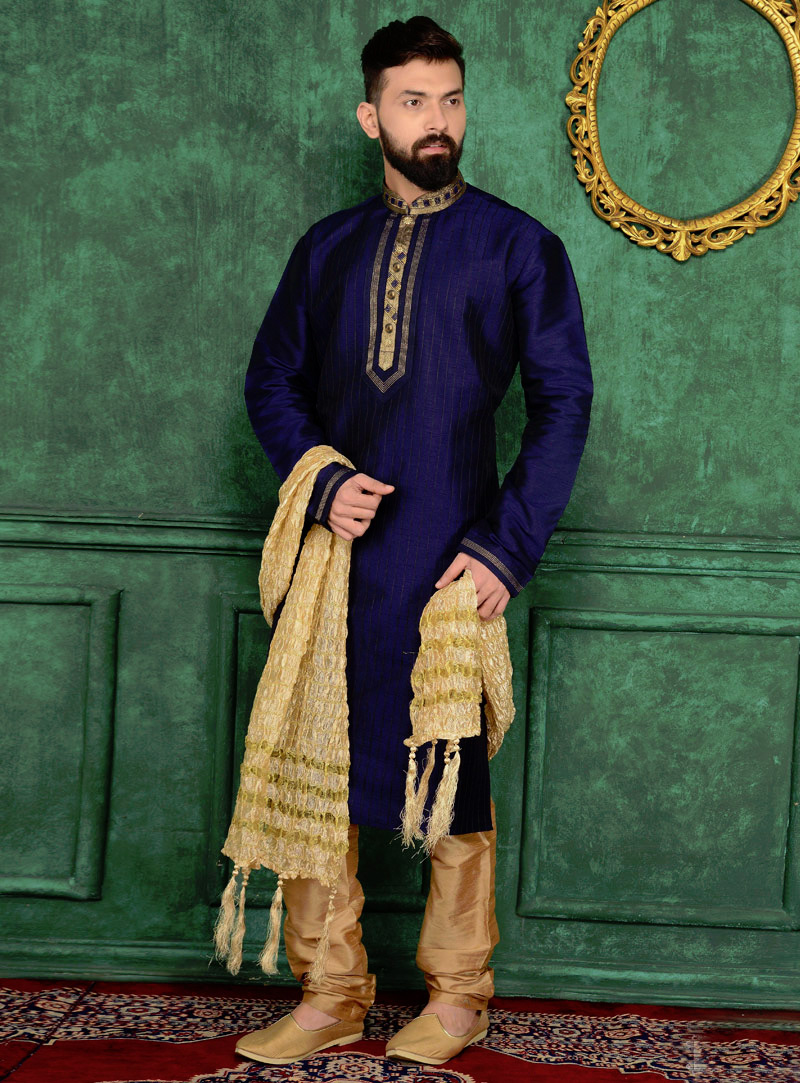 Navy Blue Art Silk Readymade Kurta Pajama 106374
