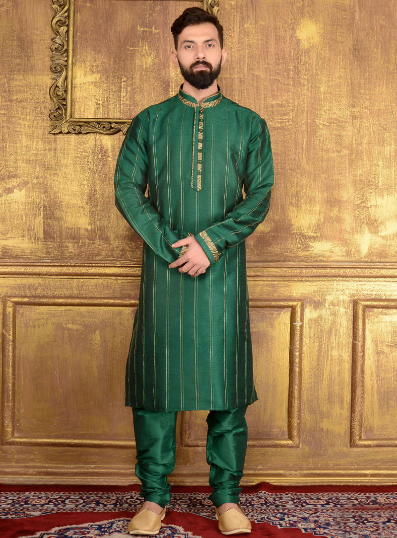 Green Art Silk Readymade Kurta Pajama 106376