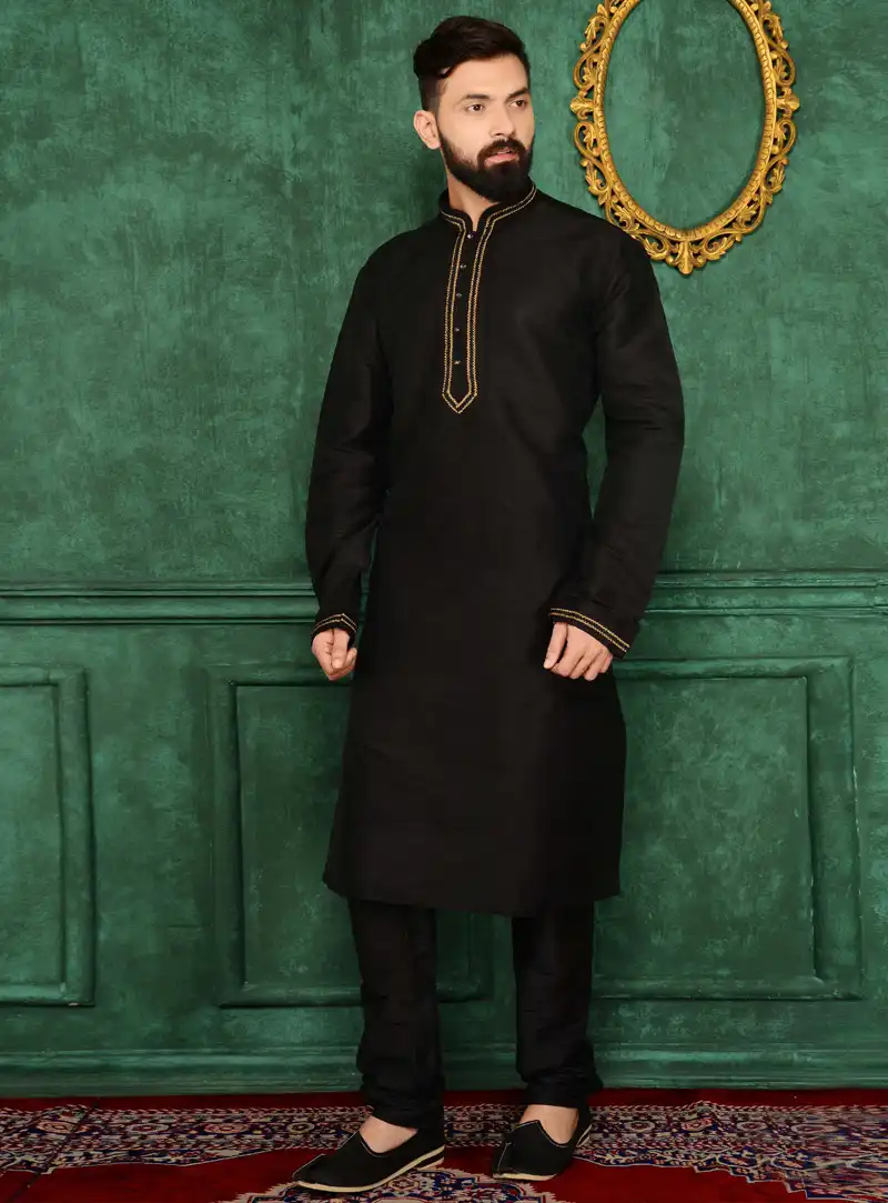 Black Art Silk Readymade Kurta Pajama 106377