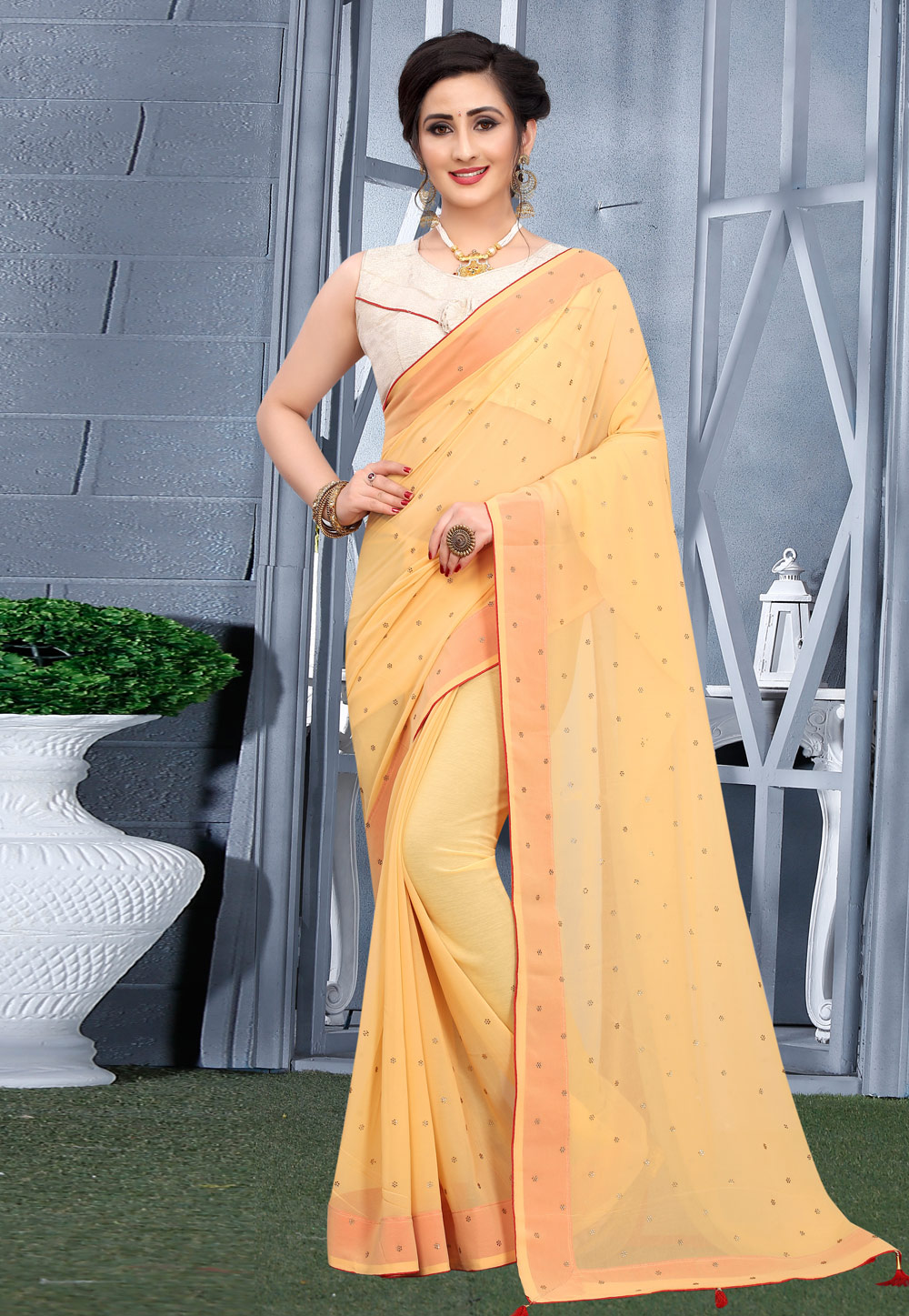 Light Yellow Georgette Festival Wear Saree 207754