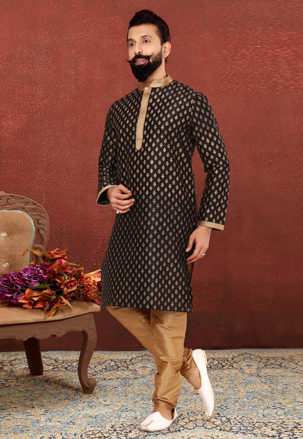 Black Banarasi Kurta Pajama 240451