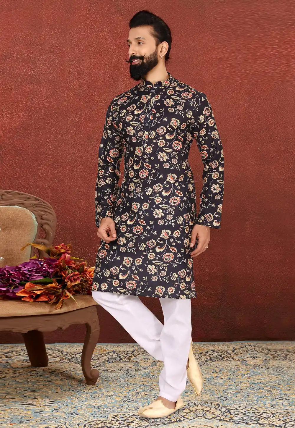 Navy Blue Cotton Kurta Pajama 240453