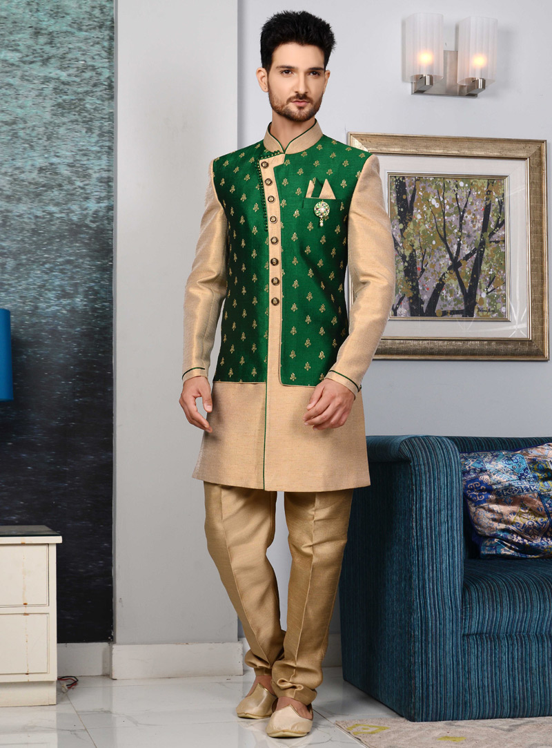Green Banarasi Indo Western Sherwani 108141