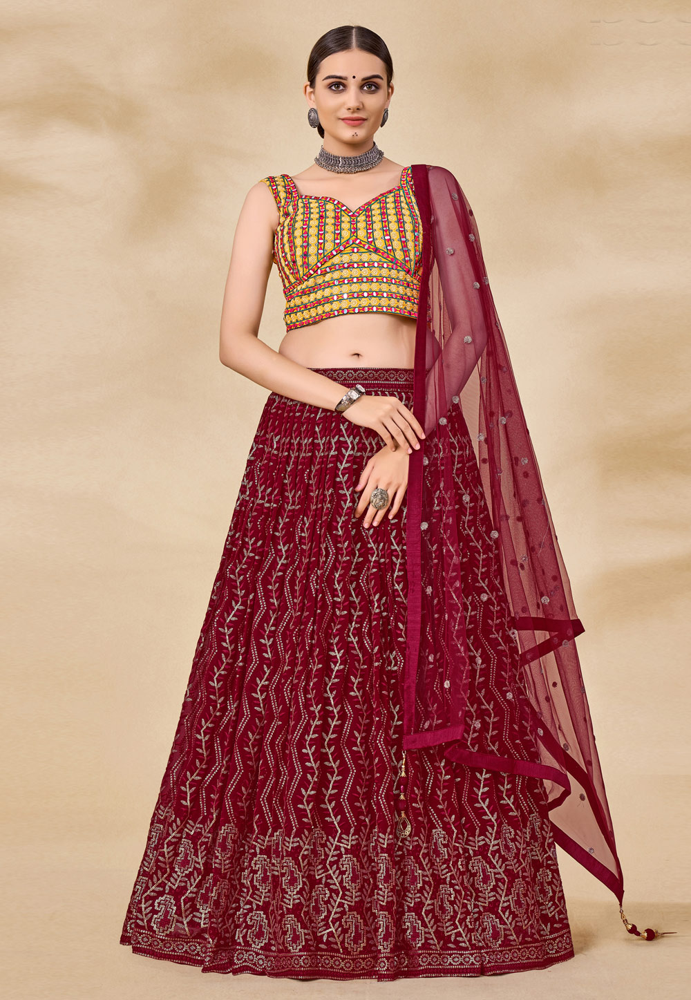 Maroon Georgette A Line Lehenga Choli 248031