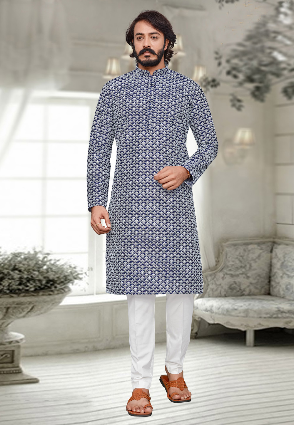 Navy Blue Silk Kurta Pajama 230848