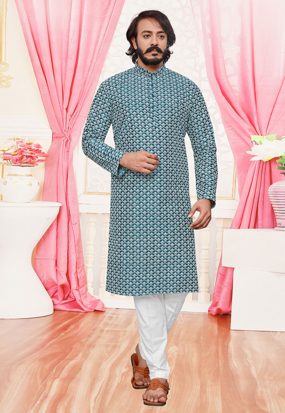Teal Silk Kurta Pajama 230855