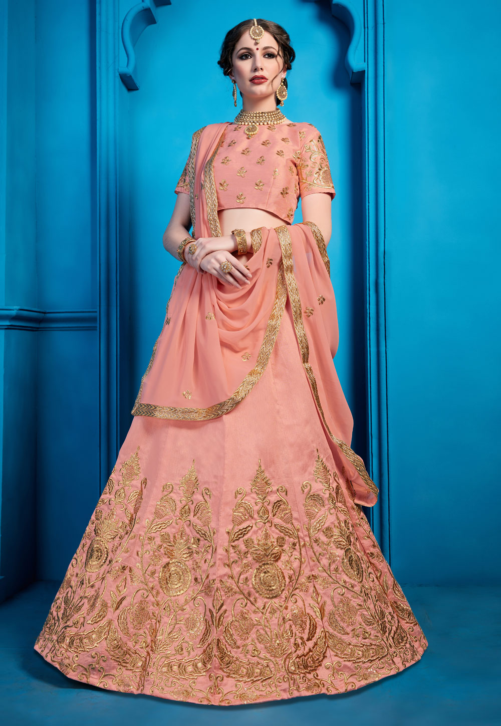 Pink Art Silk Circular Lehenga Choli 192425