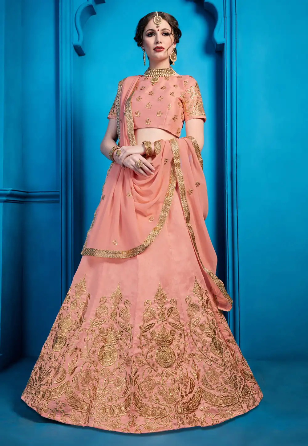 Pink Art Silk Circular Lehenga Choli 192425