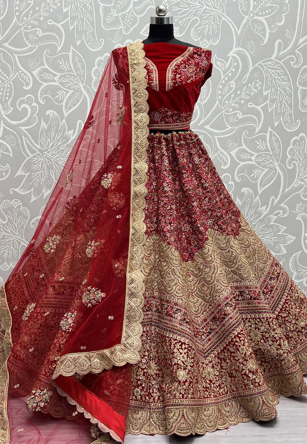Maroon Velvet Bridal Lehenga Choli 272472
