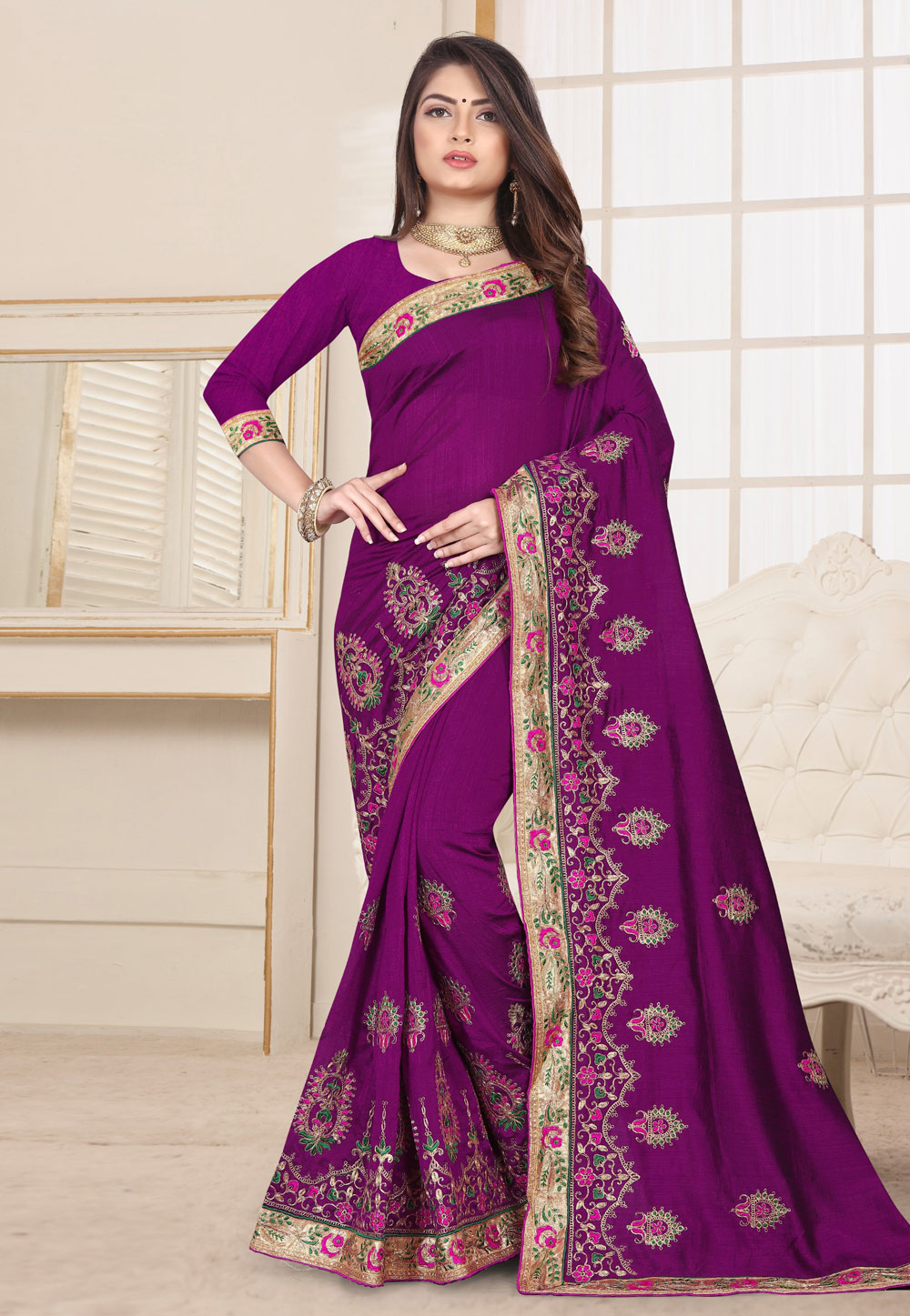 Violet Silk Festival Wear Saree 190254