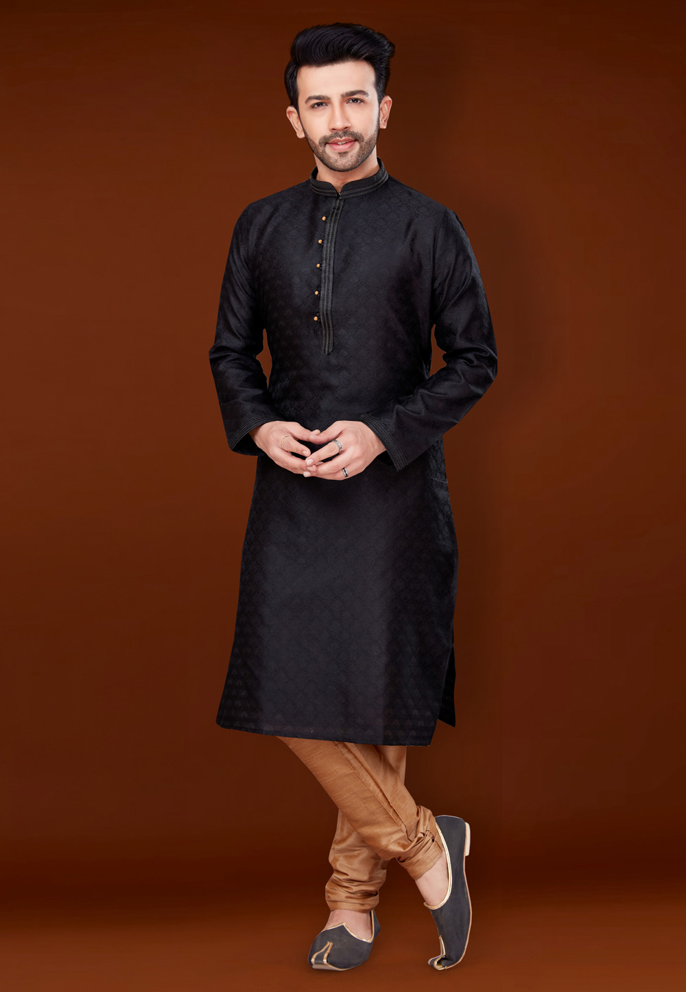 Black Jacquard Kurta Pajama 256348