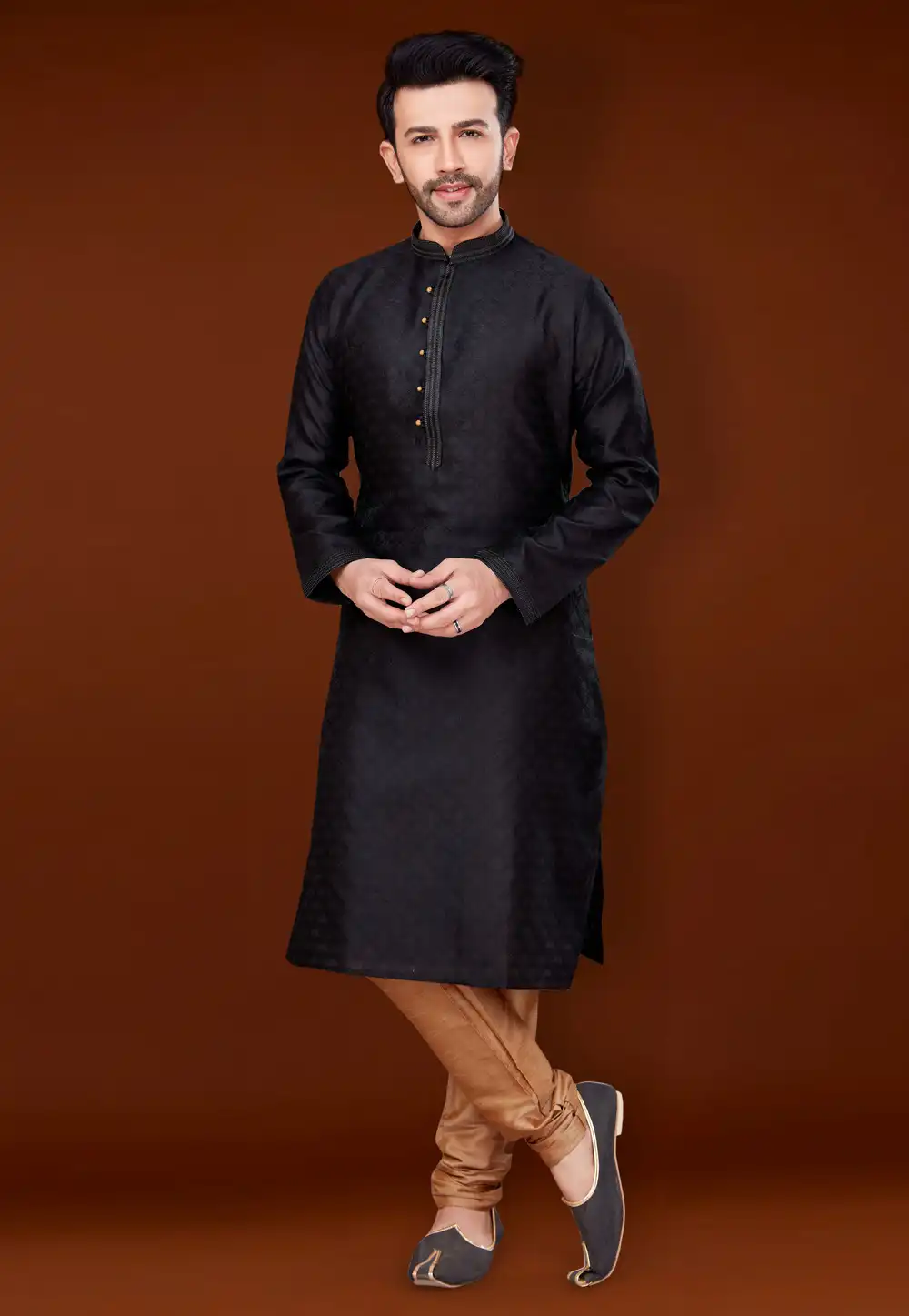 Black Jacquard Kurta Pajama 256348