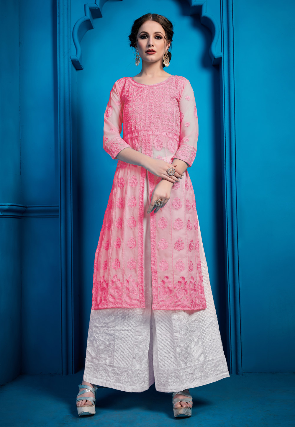 Pink Georgette Palazzo Suit 192412