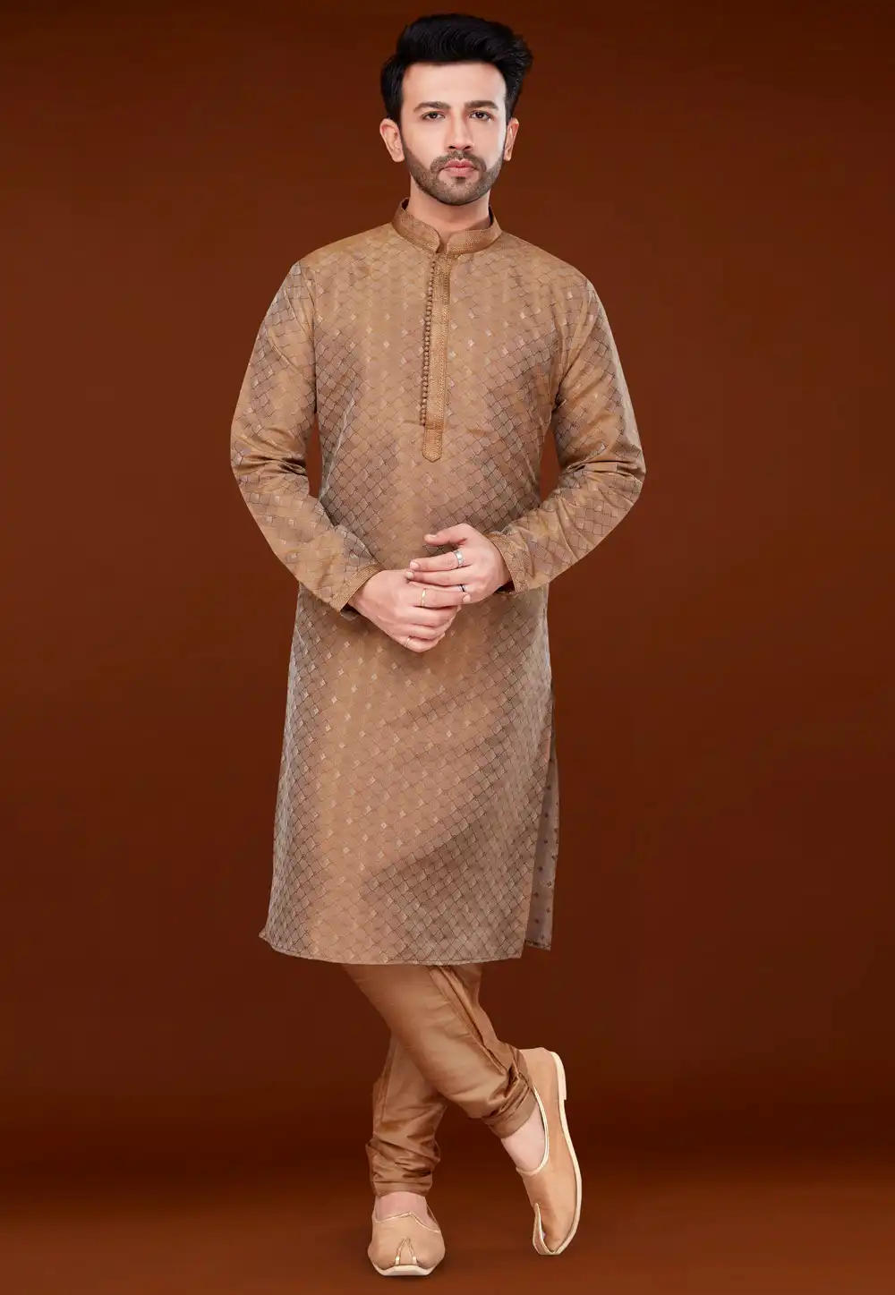Brown Jacquard Kurta Pajama 256353
