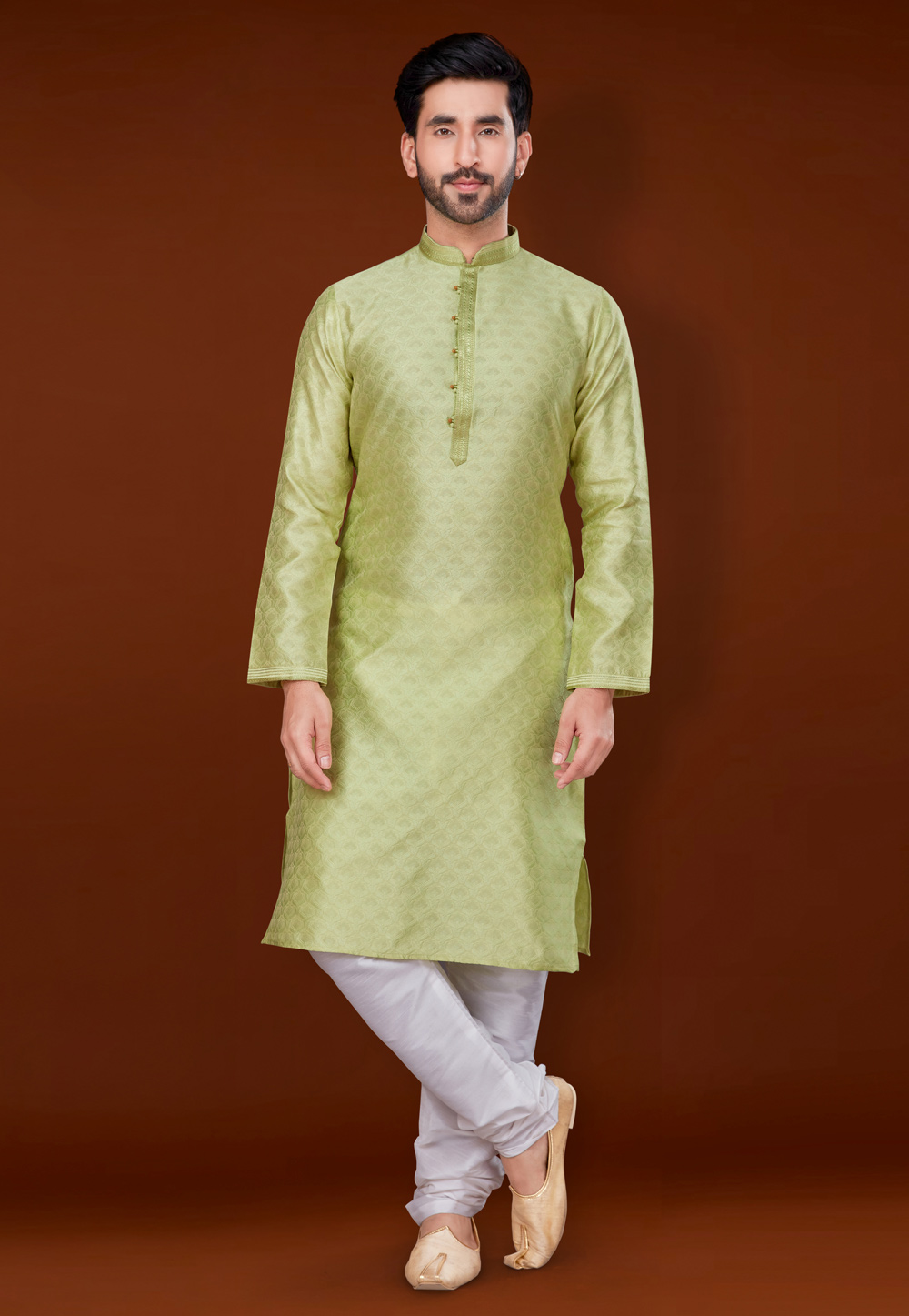 Light Green Jacquard Kurta Pajama 256354