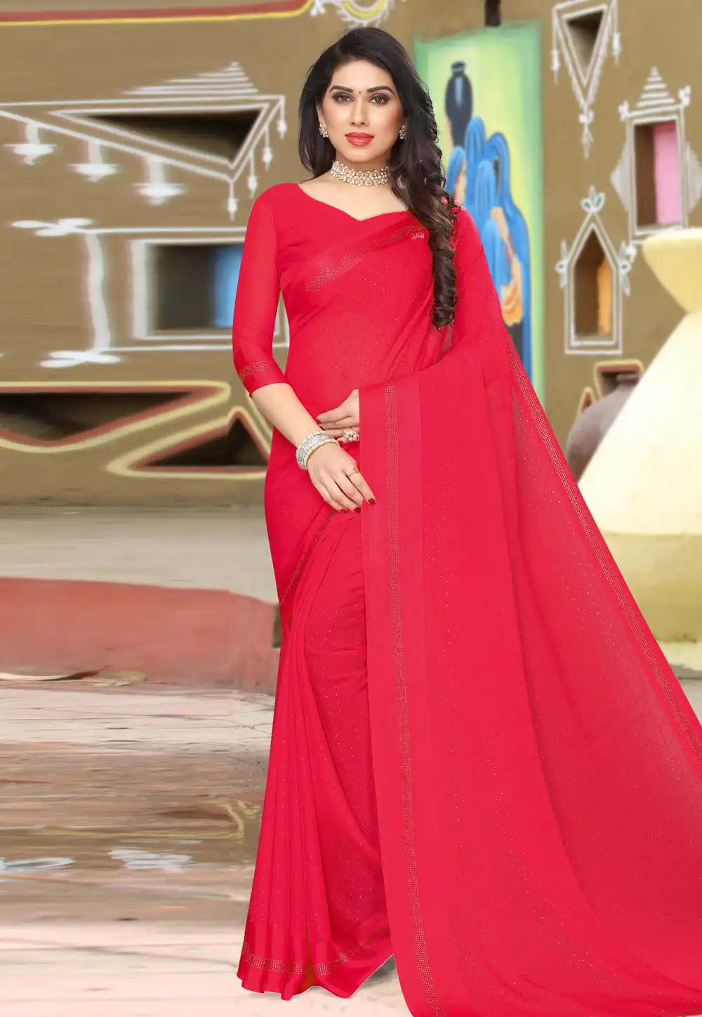 Magenta Satin Saree With Blouse 208425