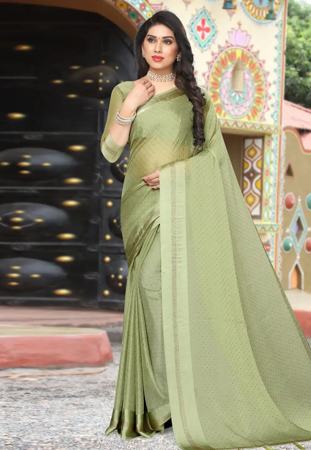Light Green Satin Saree With Blouse 208427