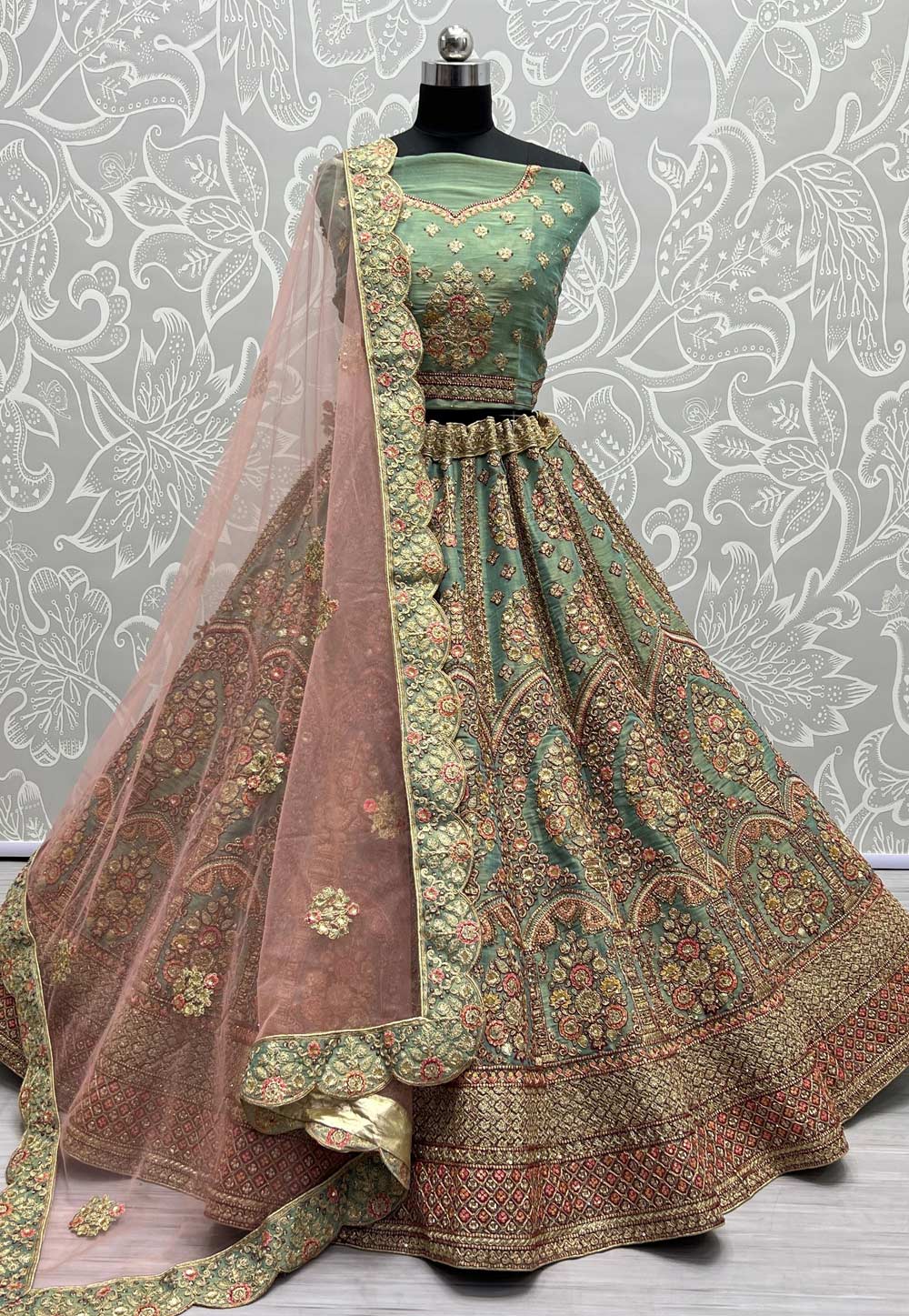 Sea Green Net Wedding Lehenga Choli 272505
