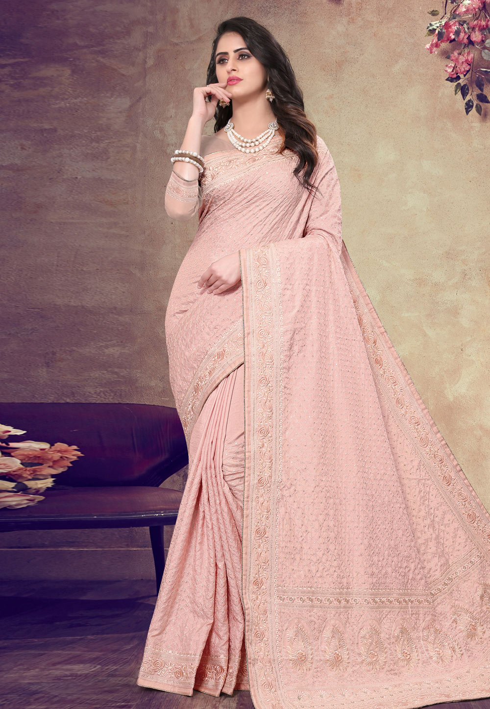 Peach Georgette Festival Wear Saree 199149