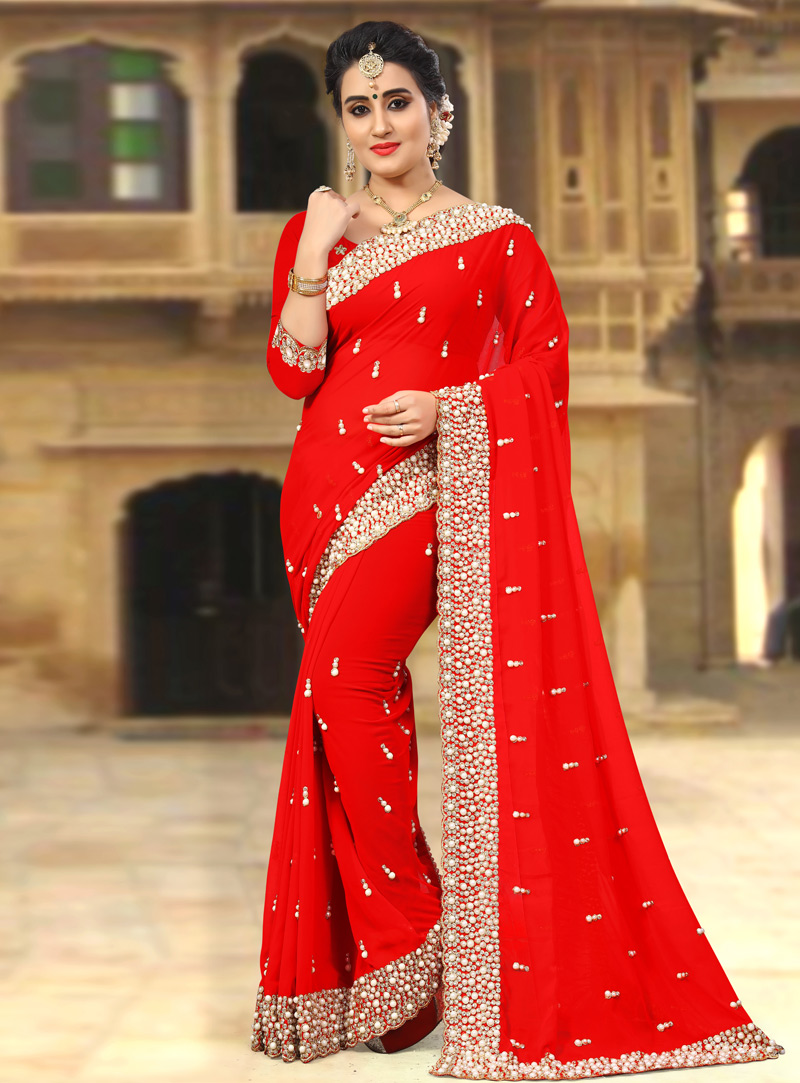 Red Georgette Festival Wear Saree 143431
