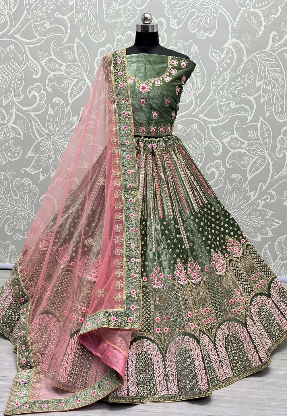 Green Velvet Wedding Lehenga Choli 272721