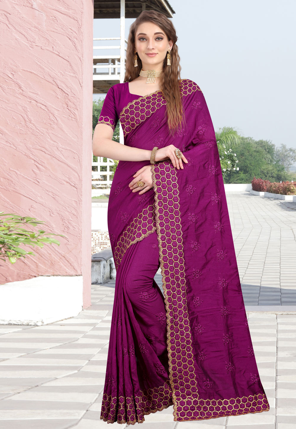 Magenta Silk Festival Wear Saree 209246