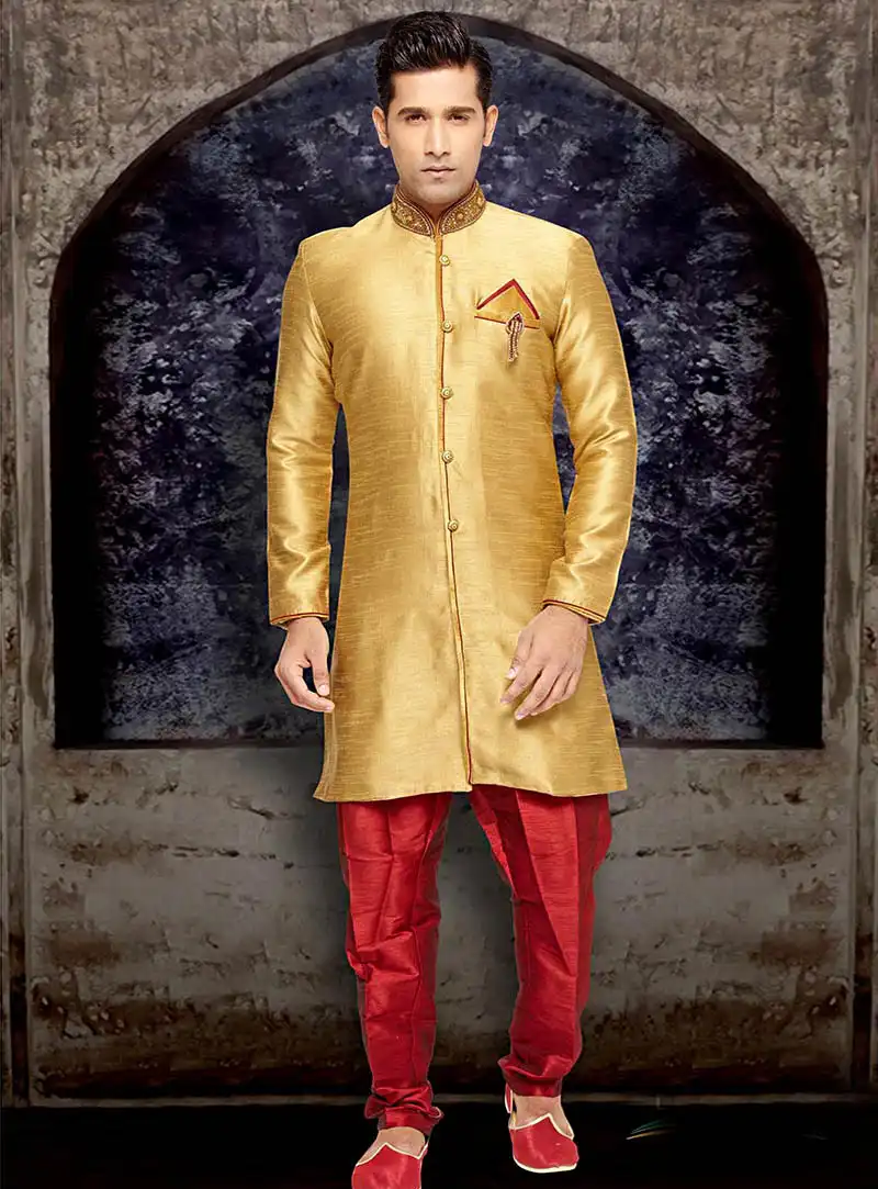 Golden Brocade Readymade Indo Western Suit 65468