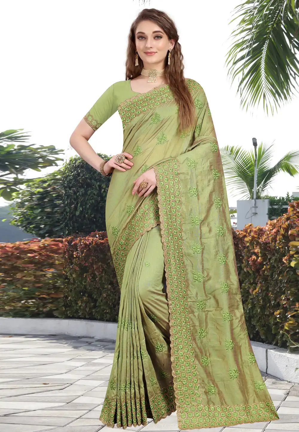 Light Green Silk Festival Wear Saree 209248