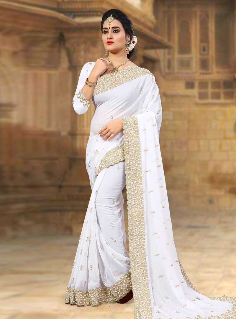 White Georgette Festival Wear Saree 143433